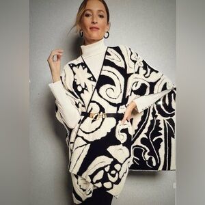 Chico's Black & Cream Reversible Eyelash Jacquard Ruana